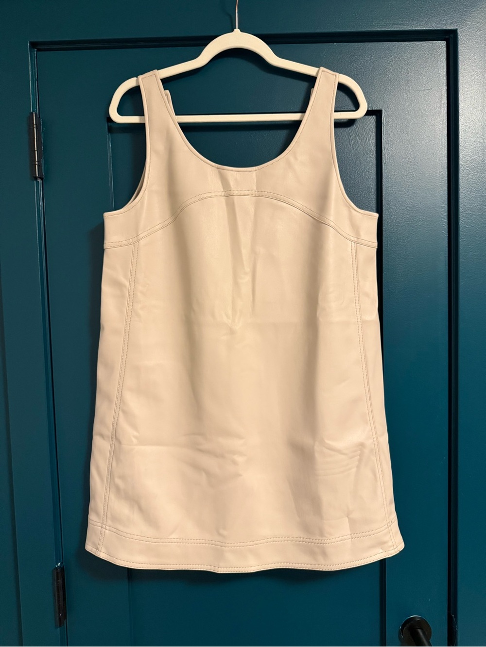 Anthropologie Cream Leather-Look Sleeveless Shift Dress